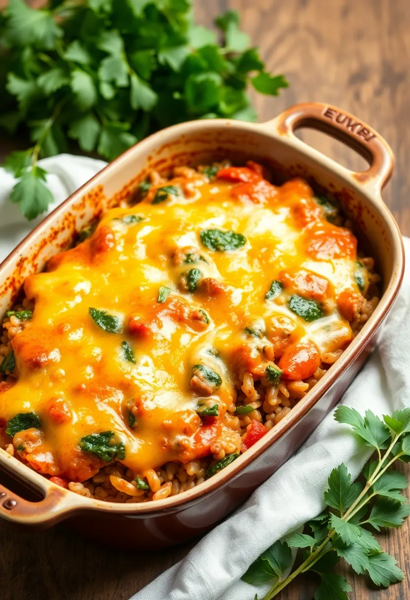 14 Fast & Flavorful Beef And Rice Recipes To Cook This Week - 12. Beef and Spinach Rice Bake