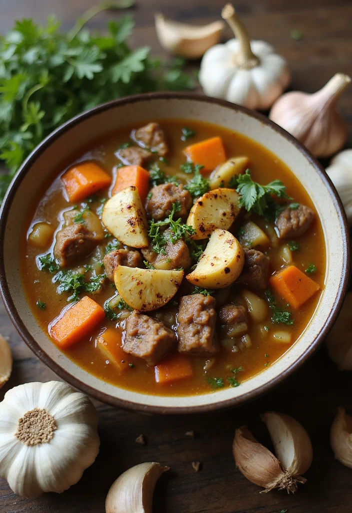 15 Comforting Old Fashioned Vegetable Beef Soup Dishes To Warm Your Night - 12. Garlic Vegetable Beef Soup