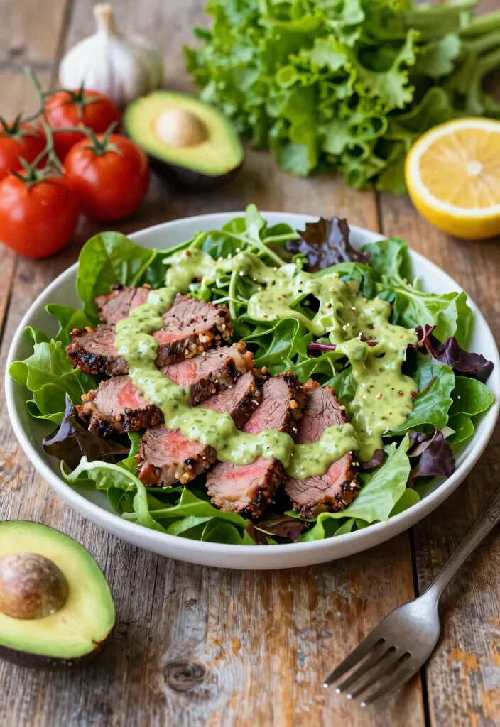 16 Bottom Round Steak Recipes: Easy Savory Plates - 6. Bottom Round Steak Salad with Avocado Dressing 1