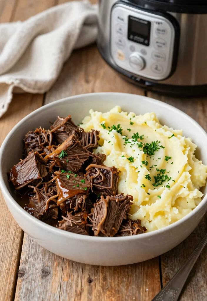 17 Chuck Roast Recipes Instant Pot Fast Comfort Meals - 14. Instant Pot Chuck Roast with Garlic Mashed Potatoes 1