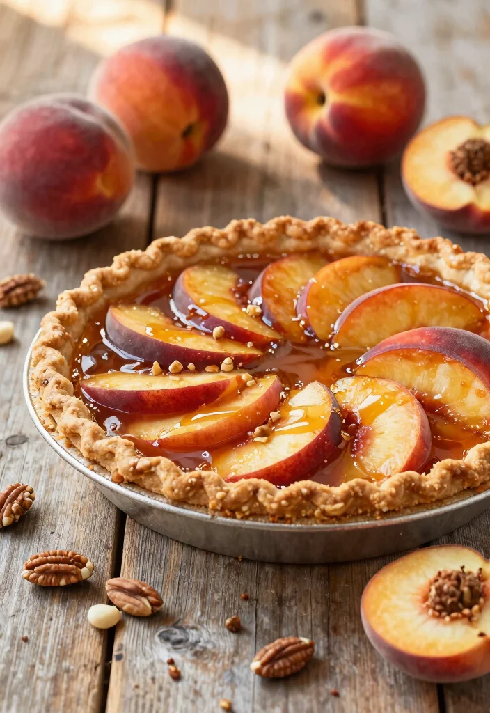 17 Fresh Peach Pie Recipes: Juicy Summer Classics - 15. Peach Pie with Nut Crust and Maple Drizzle 1