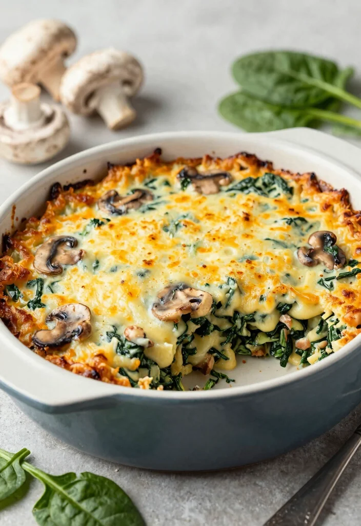 17 Hash Brown Casserole Recipes Cheesy Crowd Pleasers - 12. Cheesy Mushroom and Spinach Hash Brown Casserole 1
