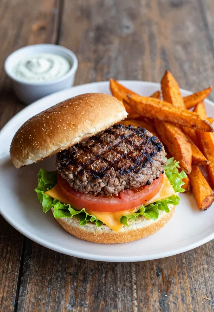 18 Ground Deer Meat Recipes: Lean Hearty Meals - 4. Venison Burger with Sweet Potato Fries 1