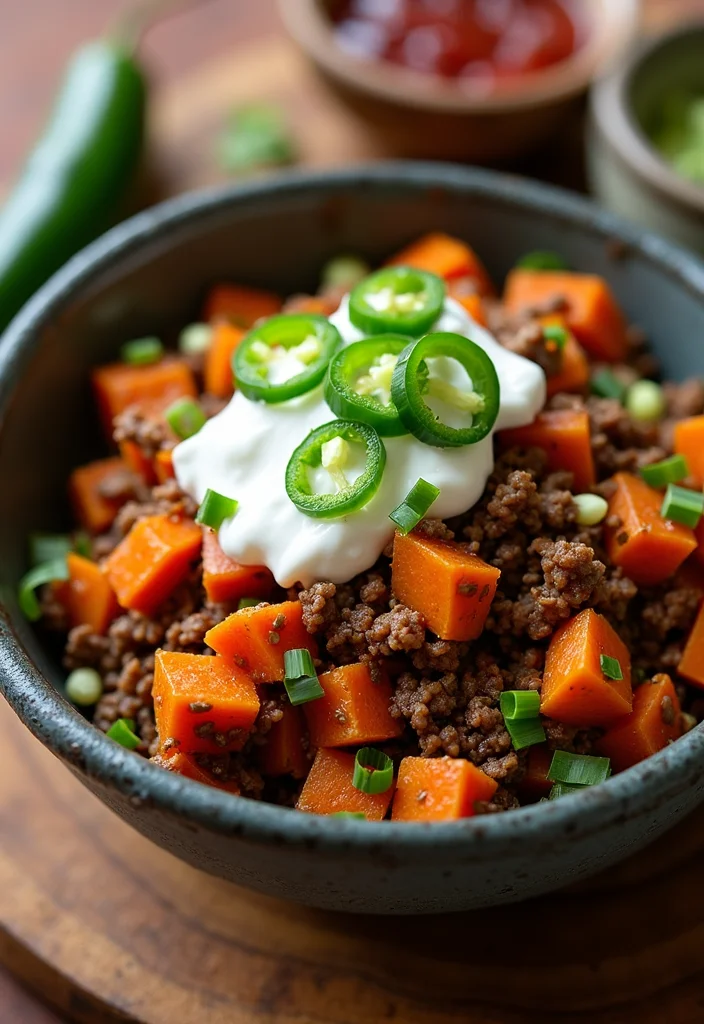 12 Ground Beef Sweet Potato Bowl Recipes That Taste Incredible - 1. Spicy Sweet Potato and Ground Beef Bowl 1