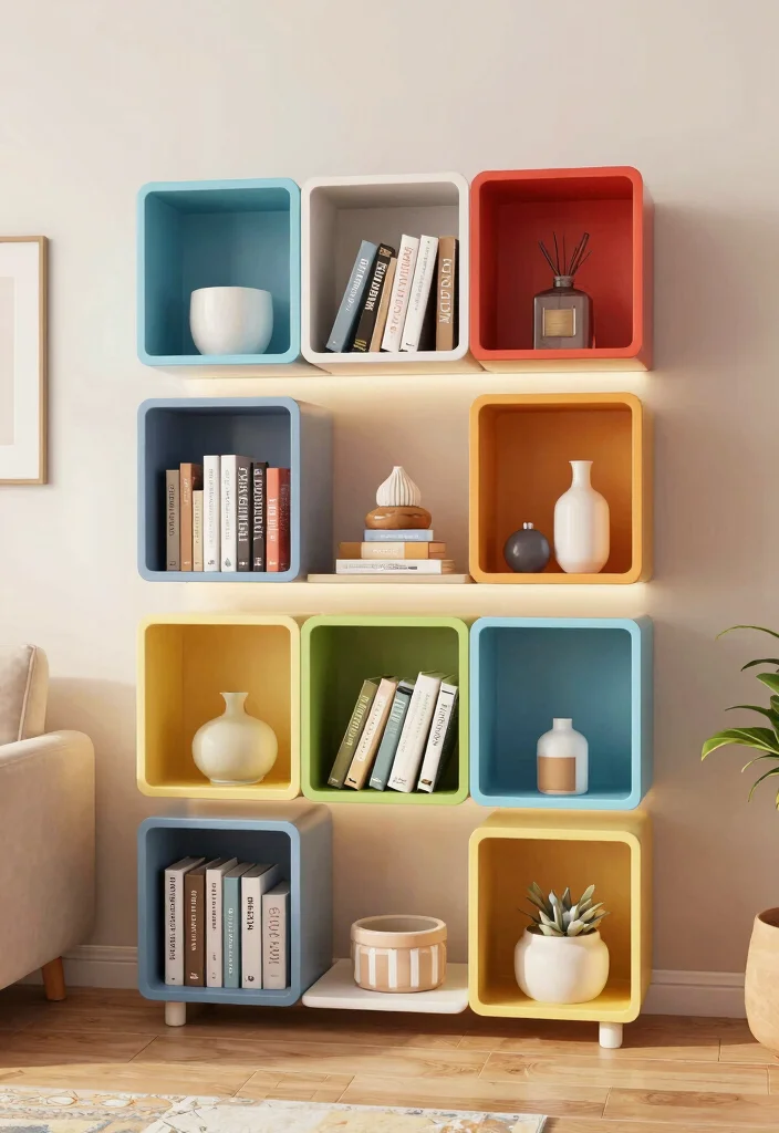 15 Bloxburg Bookshelf Ideas for a Stylish Virtual Home - 10. Stylish Box Shelves 1