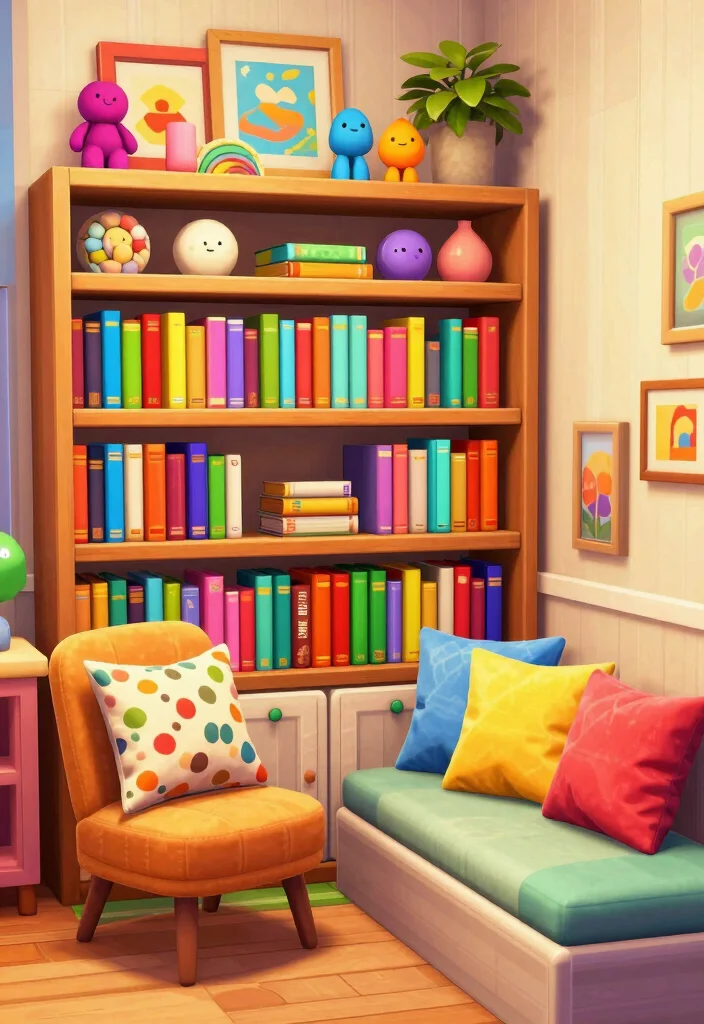 15 Bloxburg Bookshelf Ideas for a Stylish Virtual Home - 3. Colorful and Playful Book Nook 1