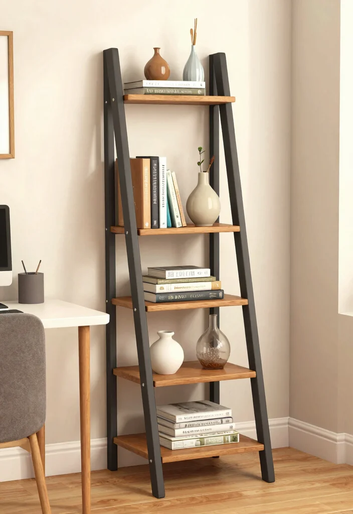 15 Bloxburg Bookshelf Ideas for a Stylish Virtual Home - 7. Functional Ladder Shelf 1