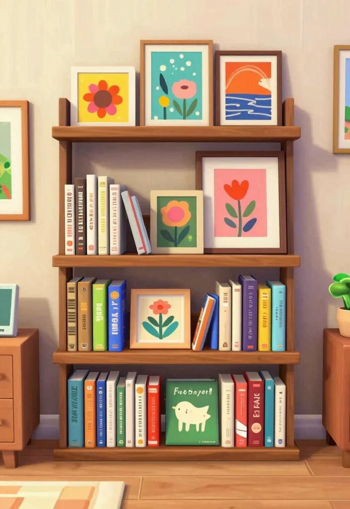 15 Bloxburg Bookshelf Ideas for a Stylish Virtual Home - 8. Artistic Bookshelf with Wall Art 1