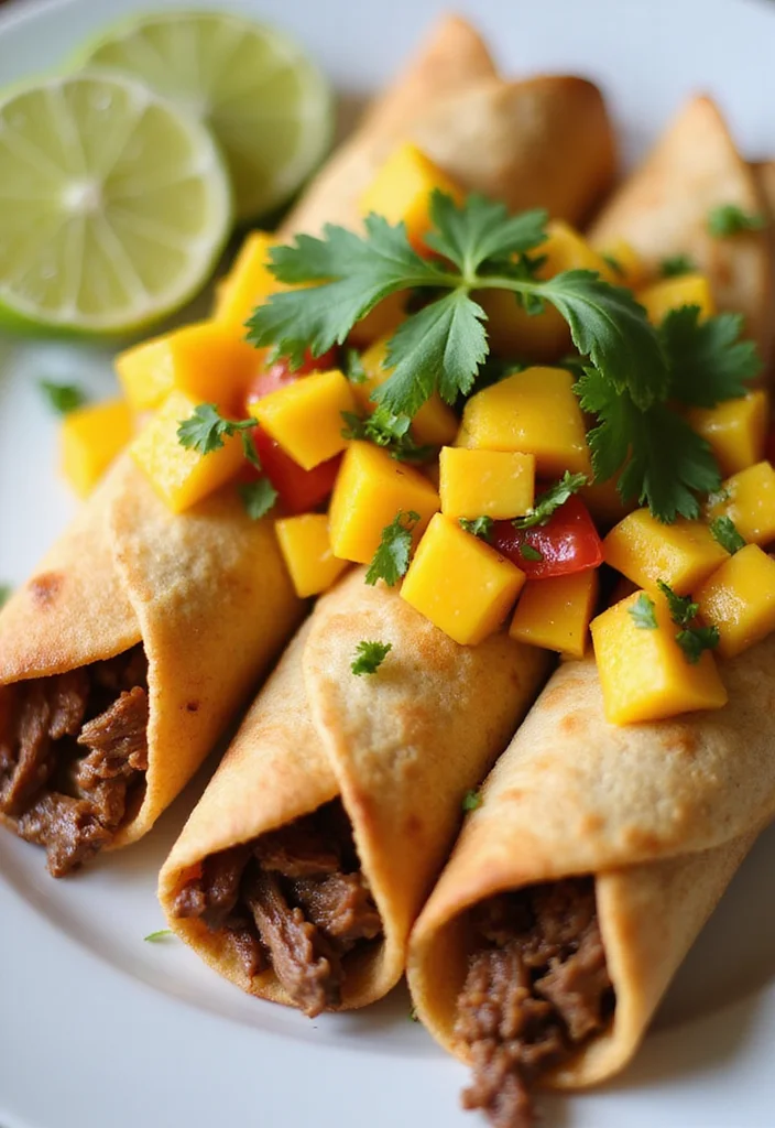 15 Easy Shredded Beef Taquitos Meals That Always Impress - 10. Shredded Beef Taquitos with Mango Salsa 1