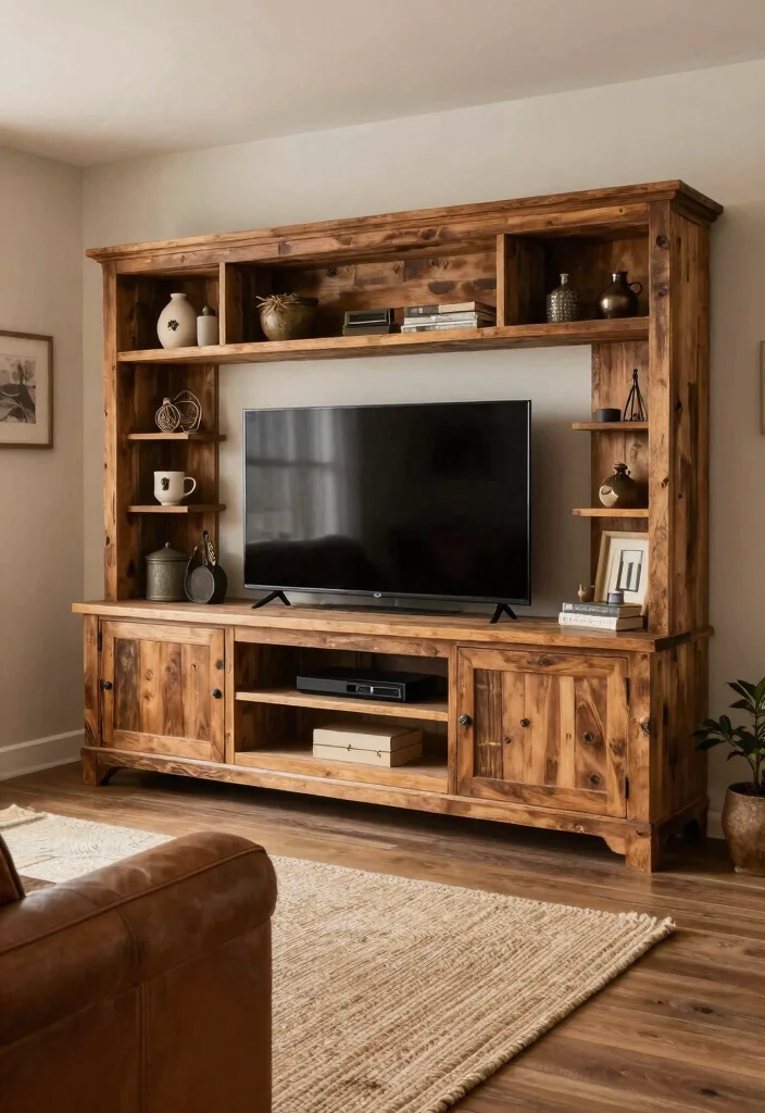 15 Luxurious TV Unit Design Ideas With High End Style - 11. Rustic Elegance 1