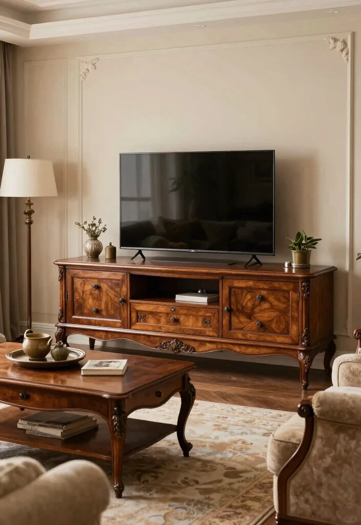 15 Luxurious TV Unit Design Ideas With High End Style - 13. Vintage Glamour 1