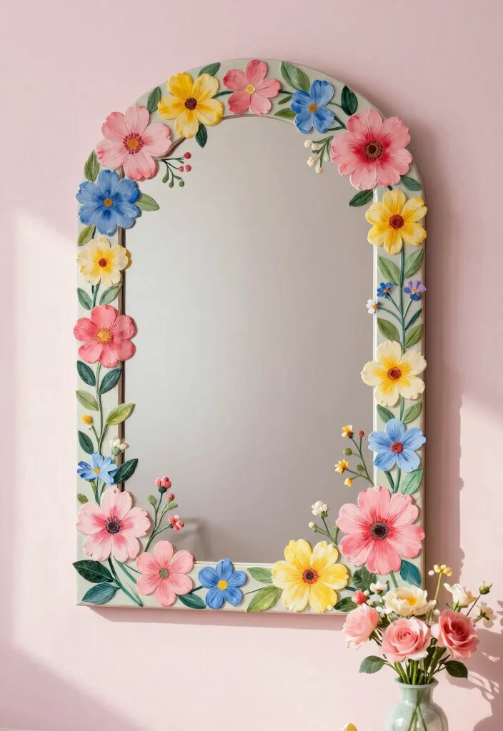 15 Painting Ideas on Mirrors With Artsy Flair - 1. Floral Fantasy 1