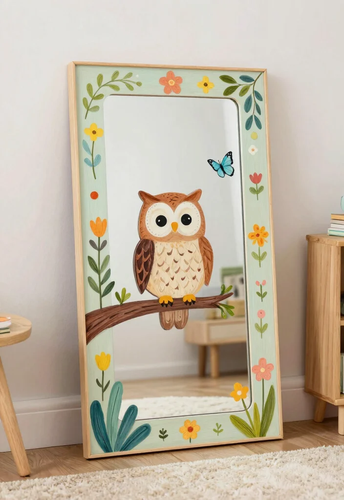 15 Painting Ideas on Mirrors With Artsy Flair - 4. Whimsical Wildlife 1