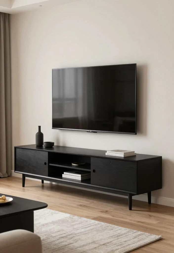 15 TV Stand Designs TV Walls Ideas With Sleek Modern Appeal - 12. Minimalist Black TV Stand 1