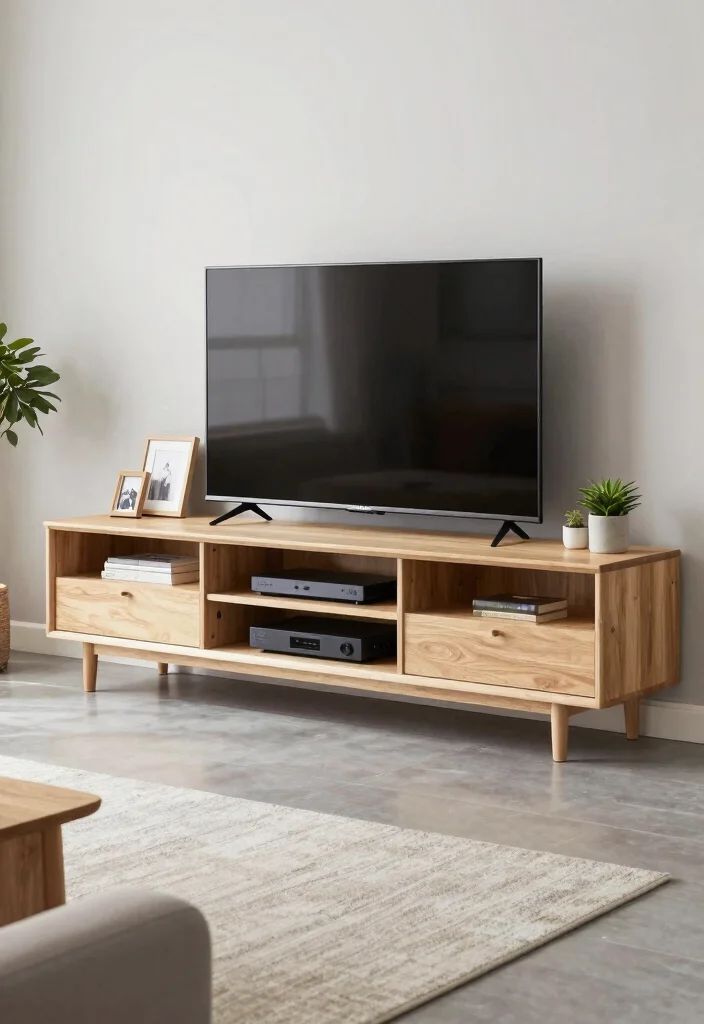 15 TV Stand Designs TV Walls Ideas With Sleek Modern Appeal - 2. Minimalist TV Stand with Open Storage 1