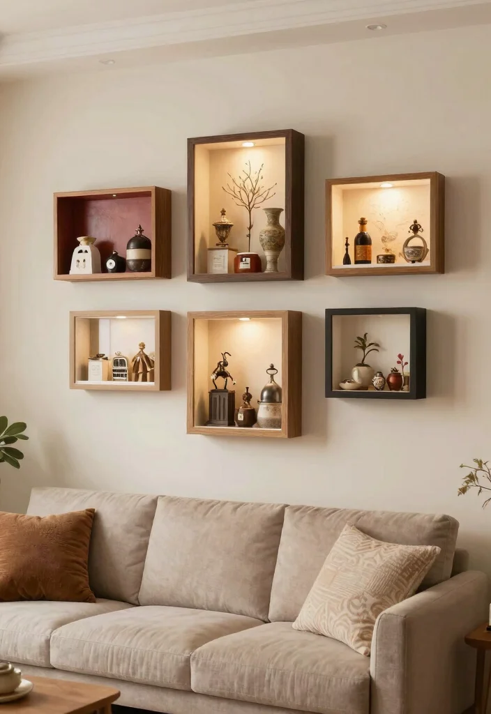 15 Wall Art Ideas for Your Living Room That Transform Your Walls - 13. Shadow Box Displays 1