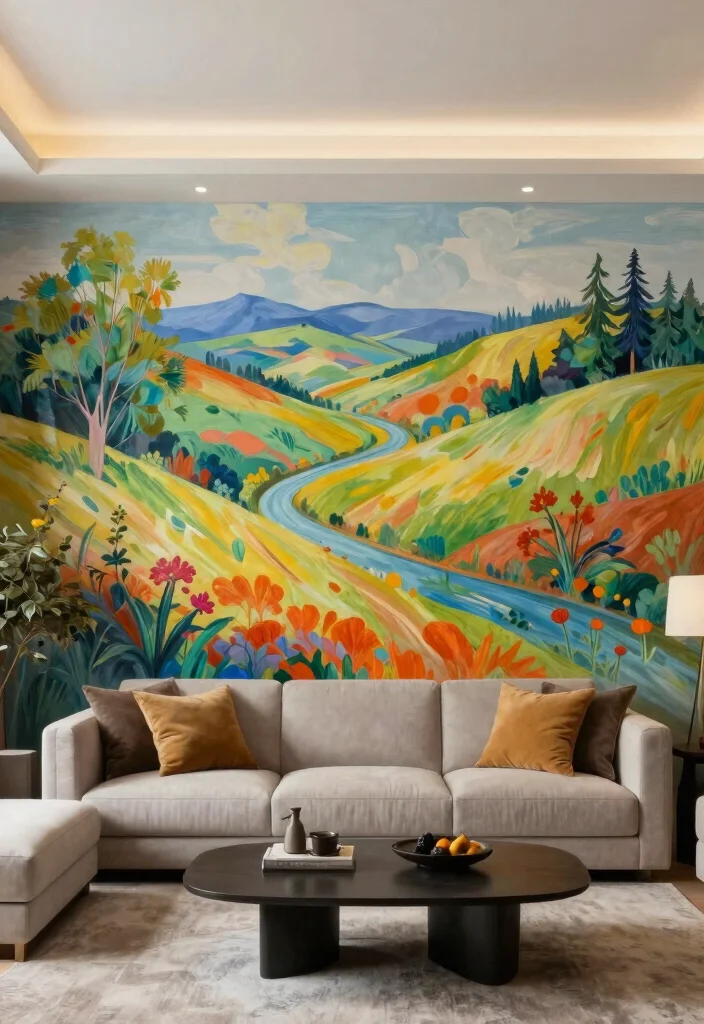 15 Wall Art Ideas for Your Living Room That Transform Your Walls - 14. Hand-Painted Murals 1