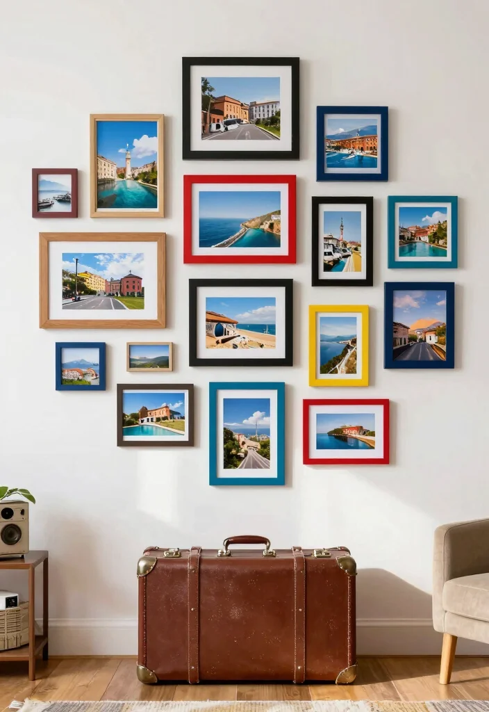 15 Wall Art Ideas for Your Living Room That Transform Your Walls - 5. Framed Travel Postcards 1