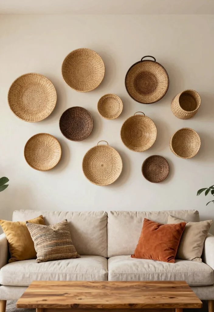 15 Wall Art Ideas for Your Living Room That Transform Your Walls - 6. Woven Wall Baskets 1
