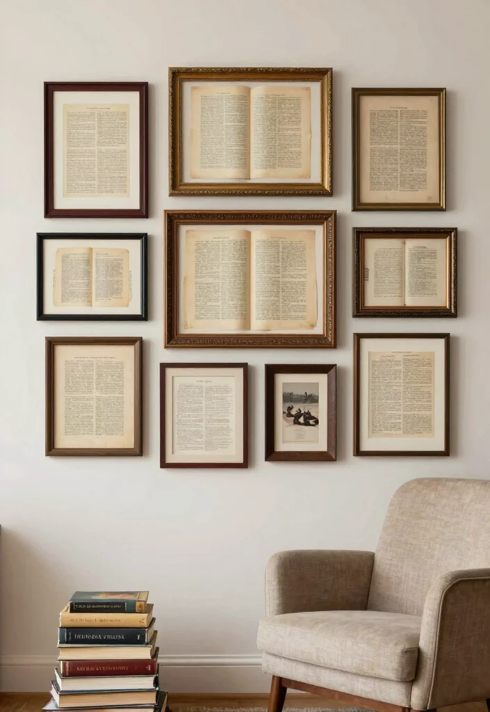 15 Wall Art Ideas for Your Living Room That Transform Your Walls - 8. Vintage Book Pages 1
