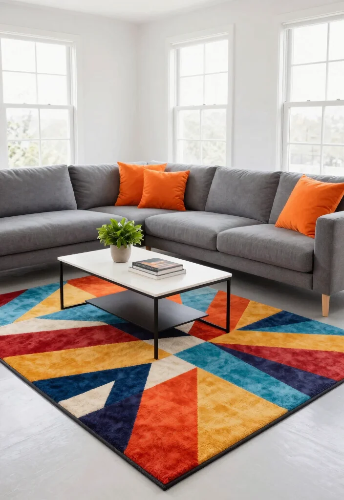 16 Colorful Living Room Rug Ideas That Add Instant Energy - 1. The Bold Geometric Statements 1