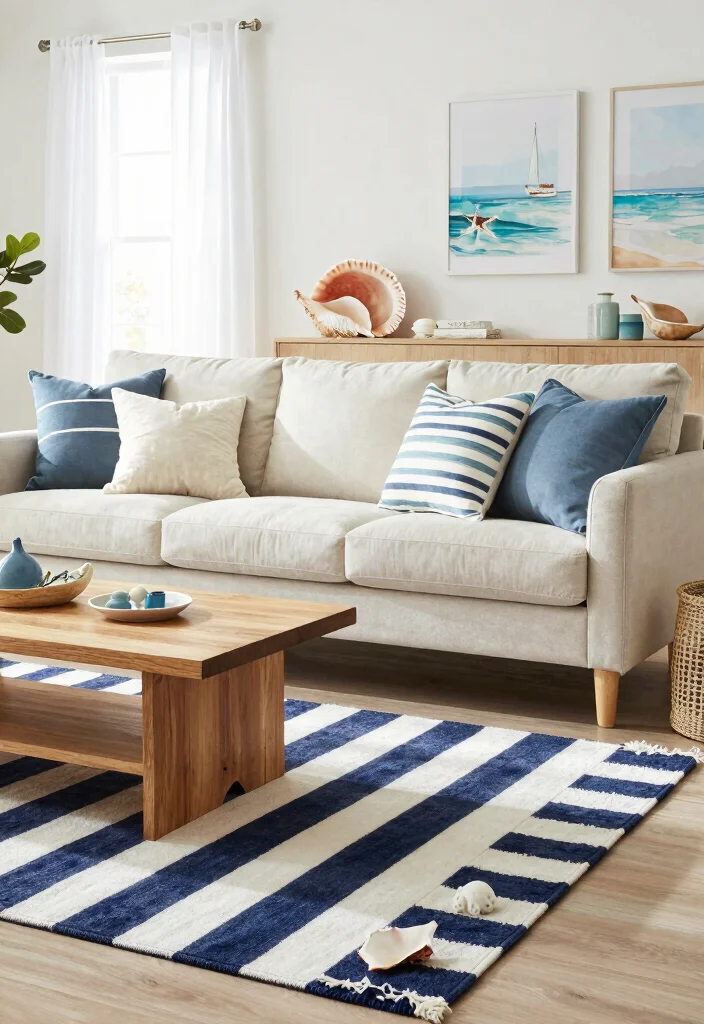 16 Colorful Living Room Rug Ideas That Add Instant Energy - 3. Nautical Inspirations 1