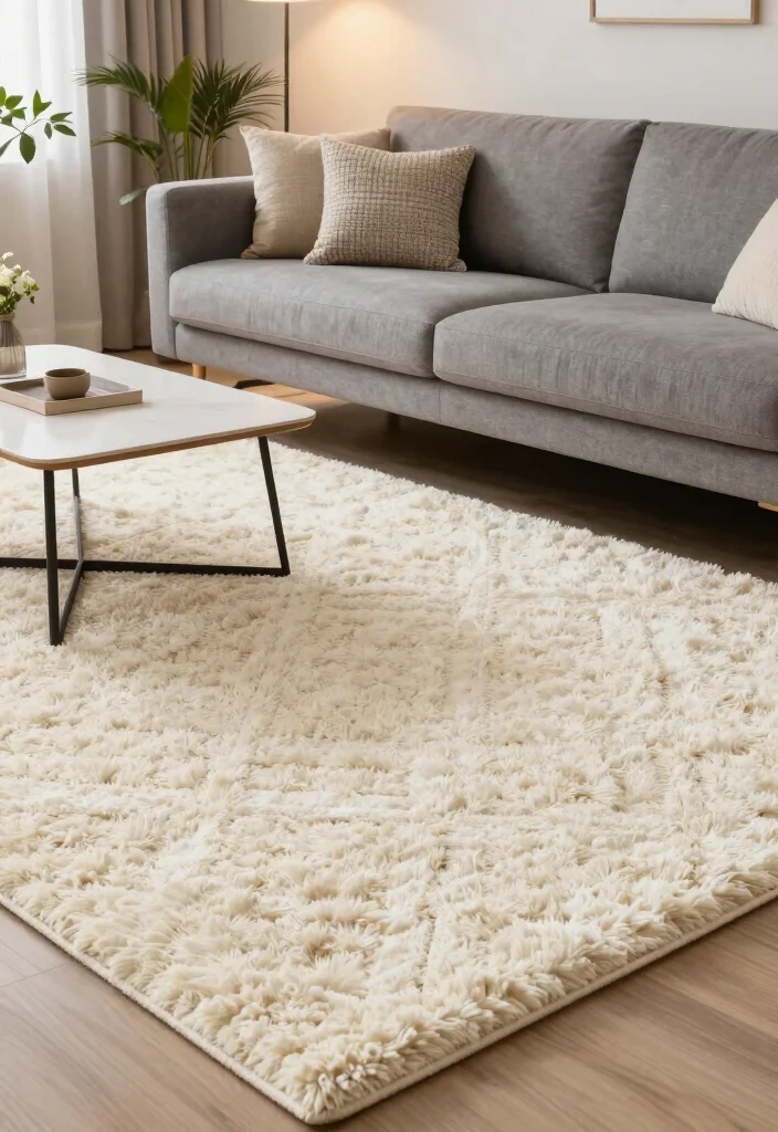 16 Colorful Living Room Rug Ideas That Add Instant Energy - 4. Textural Wonder 1