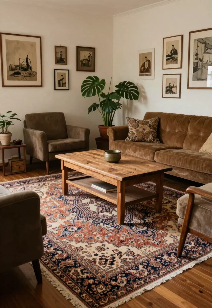 16 Colorful Living Room Rug Ideas That Add Instant Energy - 5. Vintage Flair 1