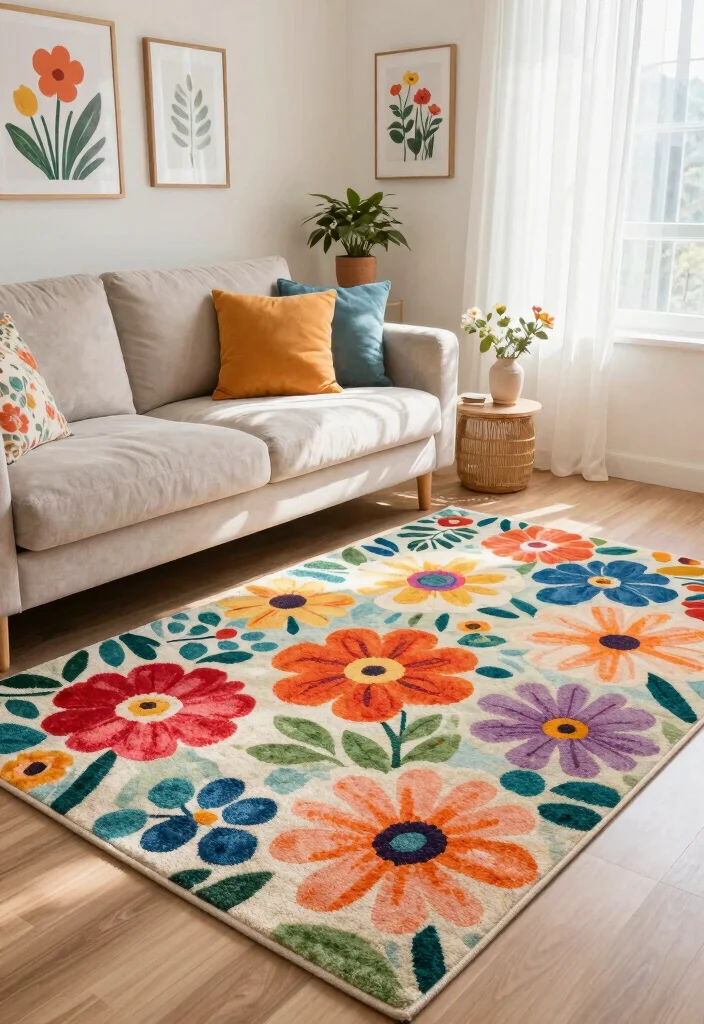 16 Colorful Living Room Rug Ideas That Add Instant Energy - 6. Floral Fantasy 1