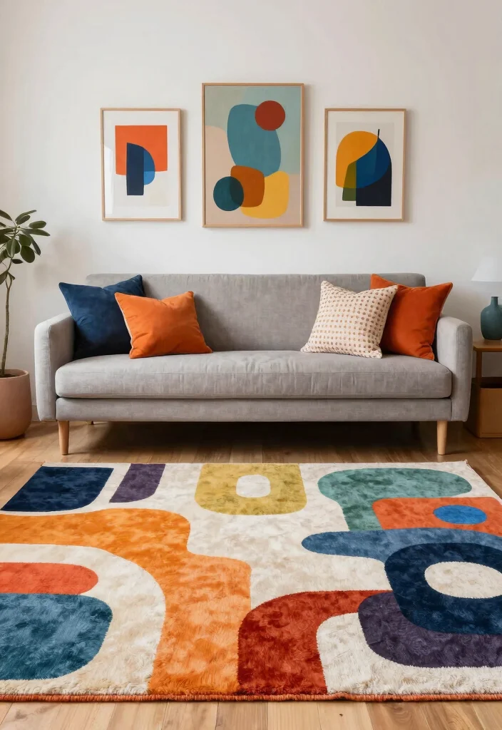 16 Colorful Living Room Rug Ideas That Add Instant Energy - 8. Artistic Expressions 1
