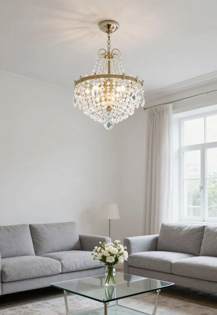 16 Living Room Chandelier Low Ceiling Ideas That Shine Brightly - 1. Elegant Crystal Chandelier 1