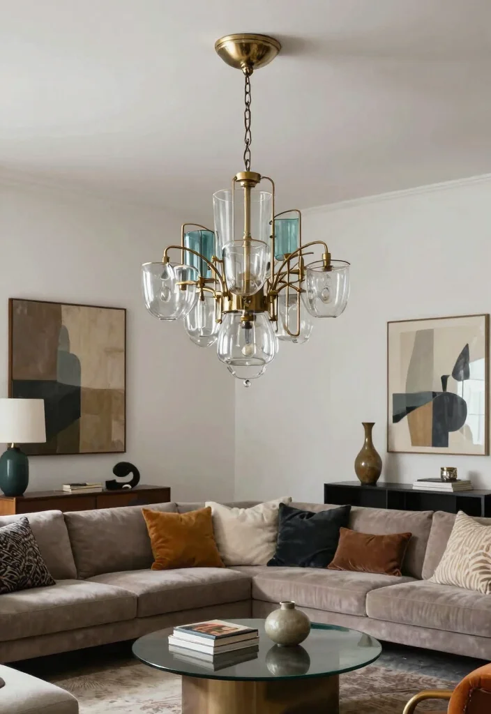 16 Living Room Chandelier Low Ceiling Ideas That Shine Brightly - 15. Mixed Material Chandeliers 1