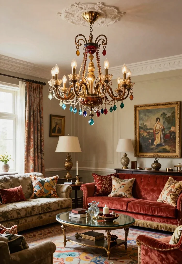 16 Living Room Chandelier Low Ceiling Ideas That Shine Brightly - 16. Vintage Glam Chandelier 1