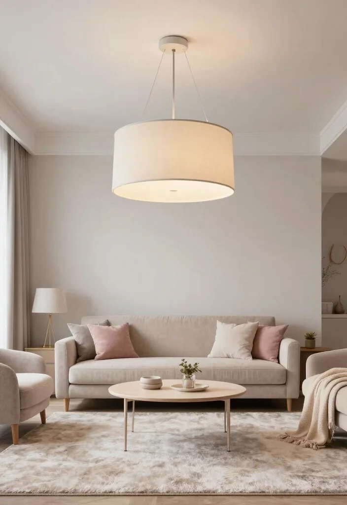16 Living Room Chandelier Low Ceiling Ideas That Shine Brightly - 5. Sleek Drum Shade Chandelier 1