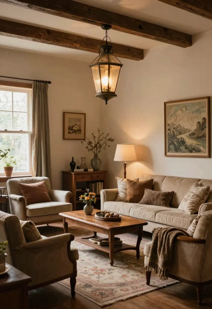 16 Living Room Chandelier Low Ceiling Ideas That Shine Brightly - 6. Vintage-Inspired Lanterns 1