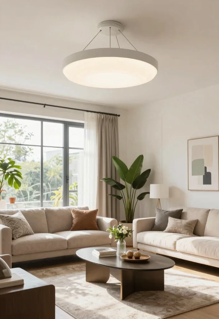 16 Living Room Chandelier Low Ceiling Ideas That Shine Brightly - 7. Large Flush Mount Fixture 1