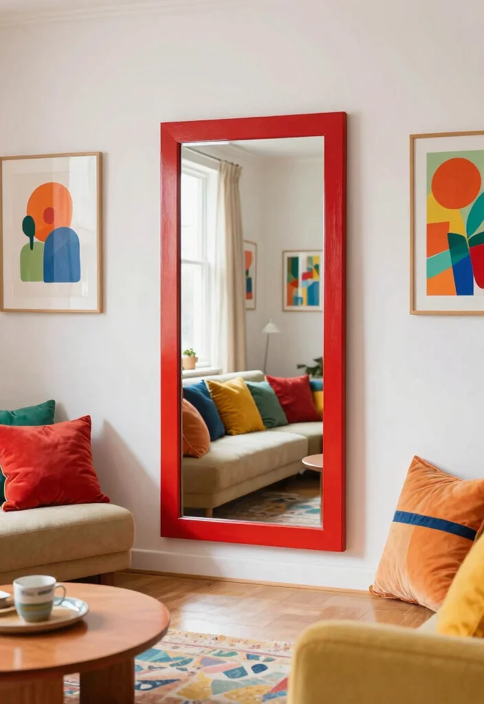 17 Big Mirrors in Living Room Ideas That Open Up the Space - 11. Colorful Accents 1