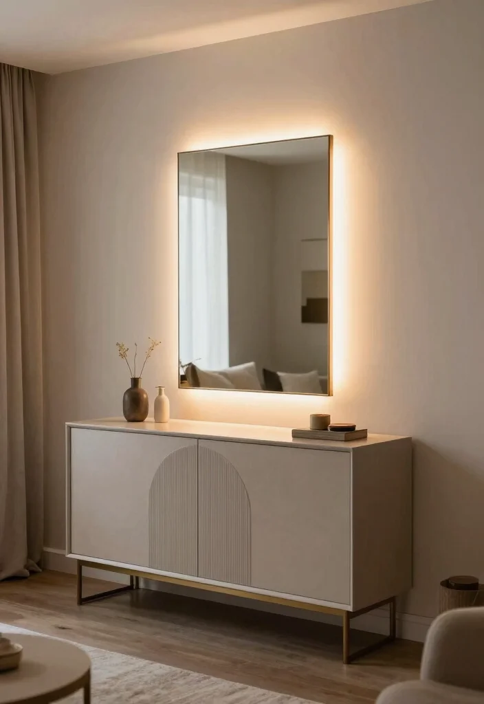 17 Big Mirrors in Living Room Ideas That Open Up the Space - 12. Backlit Mirrors 1