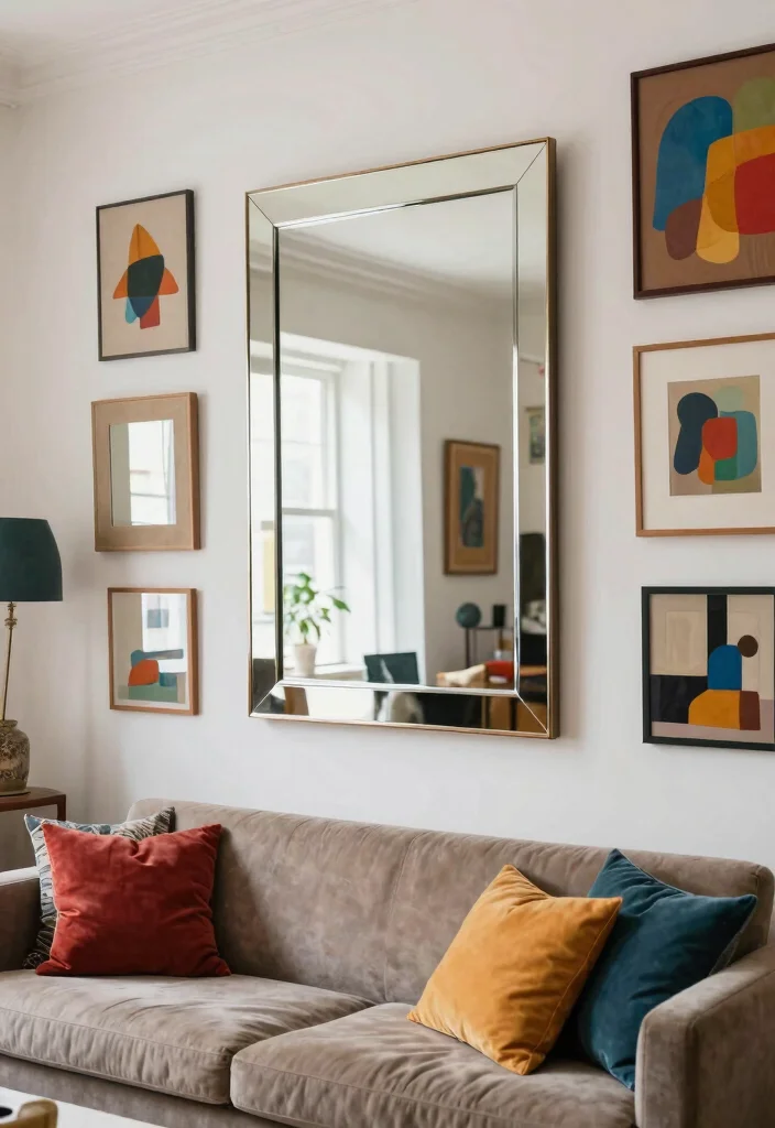 17 Big Mirrors in Living Room Ideas That Open Up the Space - 7. Mirrors as Art 1