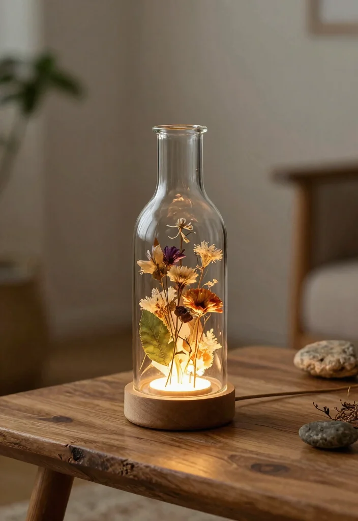 17 Bottle Lamp Ideas With Creative DIY Charm - 12. Nature-Inspired Bottle Lamp 1