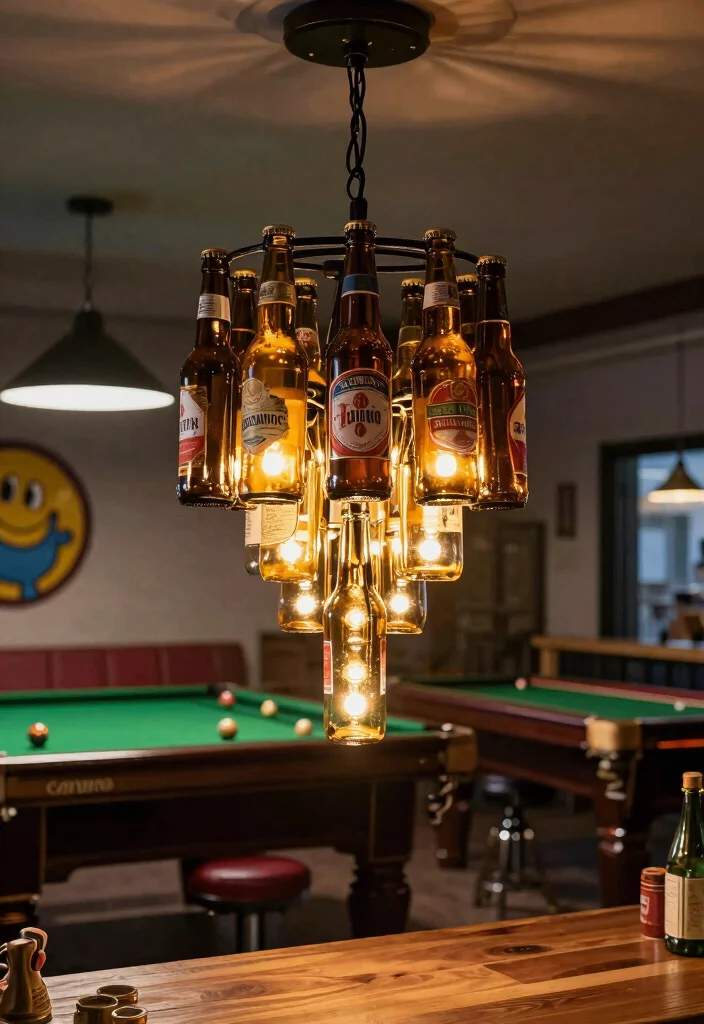 17 Bottle Lamp Ideas With Creative DIY Charm - 16. Upcycled Beer Bottle Light Fixture 1