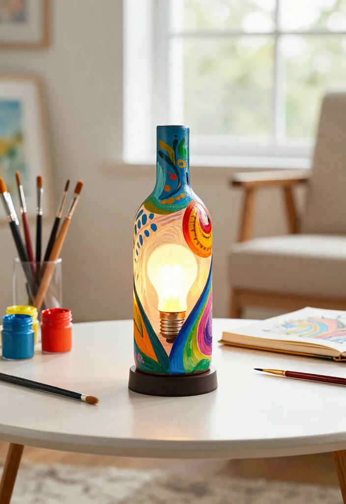 17 Bottle Lamp Ideas With Creative DIY Charm - 4. Artistic Painted Bottle Lamp 1