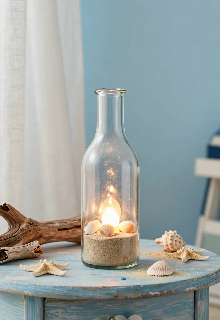 17 Bottle Lamp Ideas With Creative DIY Charm - 5. Coastal-Inspired Bottle Lamp 1