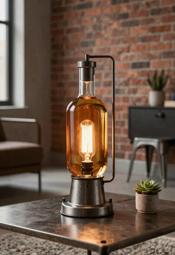 17 Bottle Lamp Ideas With Creative DIY Charm - 6. Industrial-Style Bottle Lamp 1