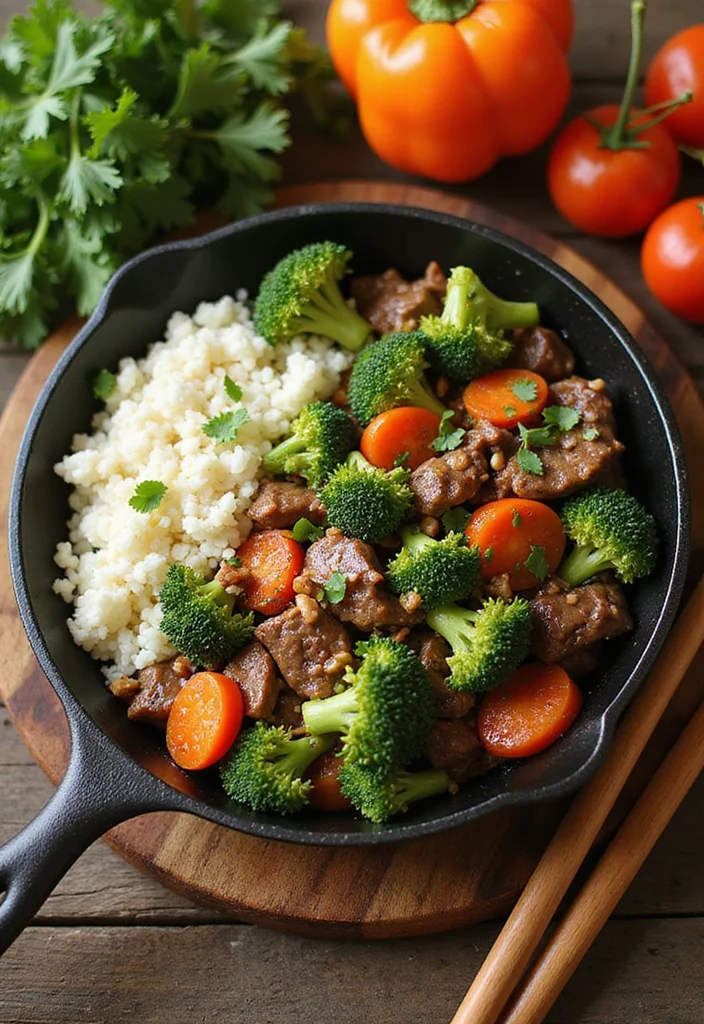 17 Healthy Beef And Broccoli Meals Perfect For Weeknight Cooking - 13. One-Pan Beef and Broccoli Stir-Fry with Cauliflower Rice 1