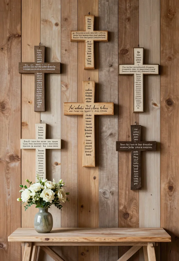 17 Scripture Wall Decor Ideas With Meaningful Style - 11. Decorative Crosses with Verses 1