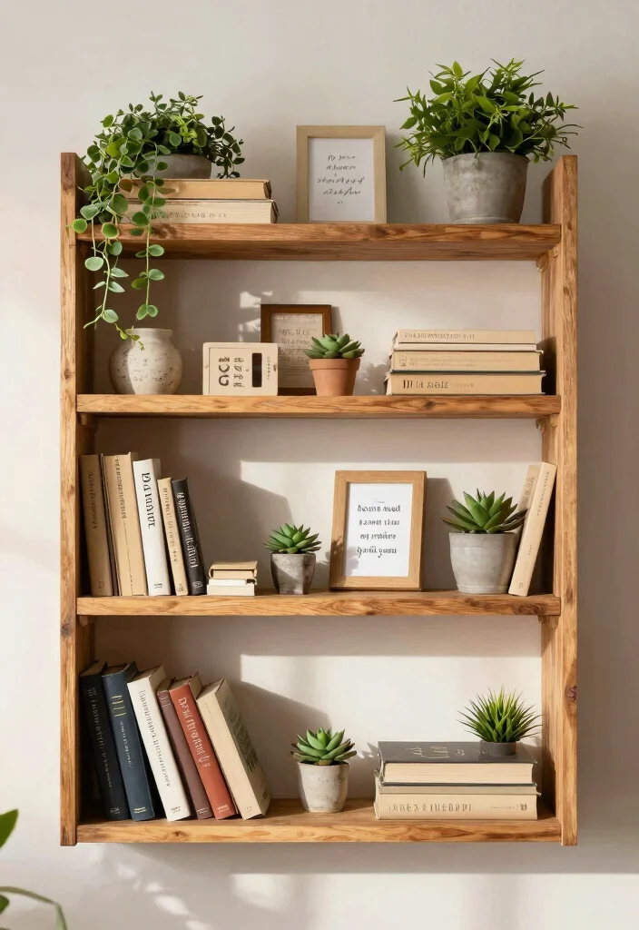 17 Scripture Wall Decor Ideas With Meaningful Style - 5. Rustic Shelves with Scripture Accents 1