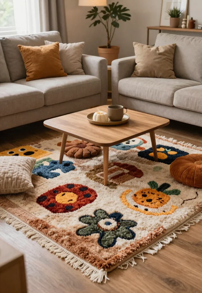 17 Tuft Rug Design Ideas With Bold Textured Patterns - 7. Playful Patterns with Fringe 1