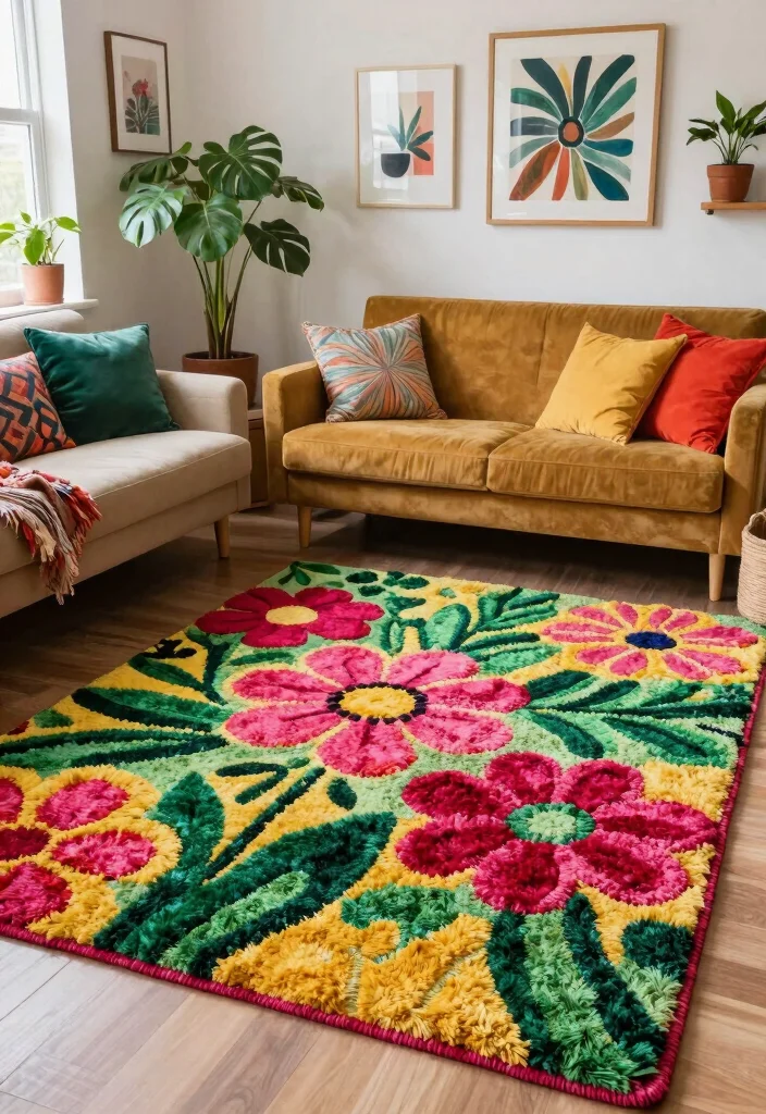 17 Tuft Rug Design Ideas With Bold Textured Patterns - 9. Bohemian Floral Designs 1