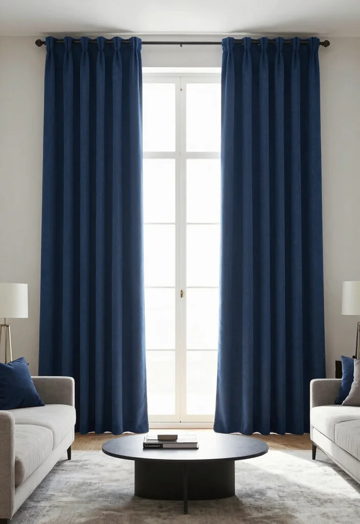 18 Dark Blue Curtains Living Room Ideas With Moody Elegance - 7. Floor-to-Ceiling Elegance 1